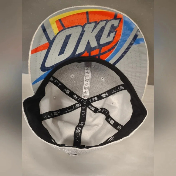 Men's New era 59fifty white OKC Oklahoma City thunder size 7 1/8 fitted hat NBA - Picture 3 of 4
